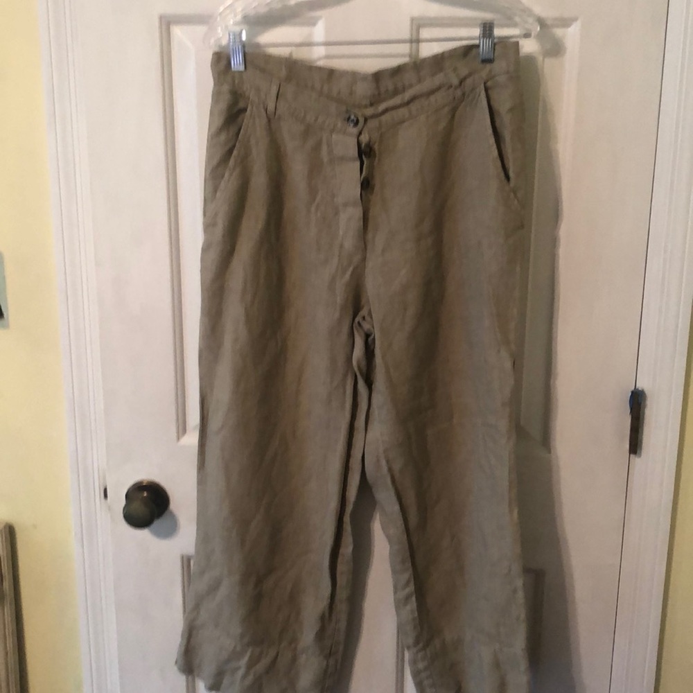 C P Shades khaki button-front linen ankle pants M